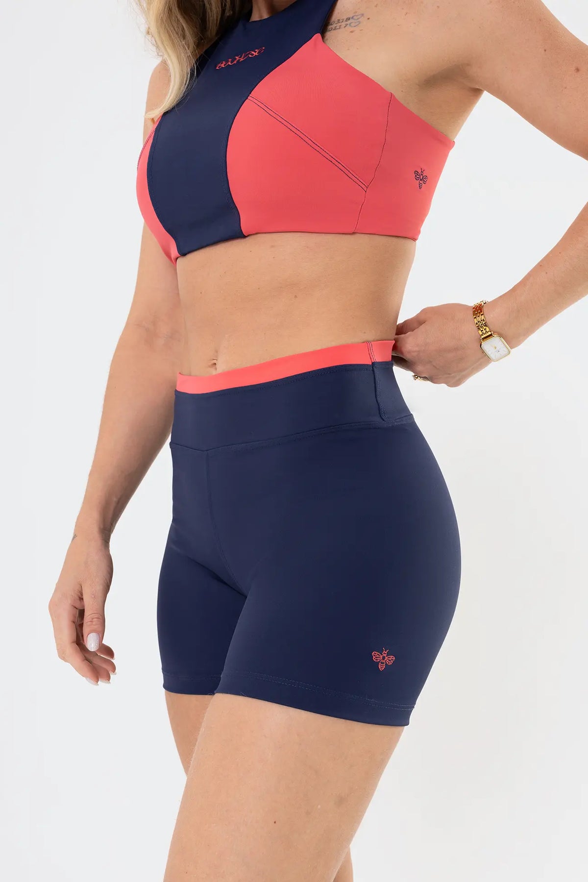 Shorts Amarilis Azul Marinho/Vermelho Goiaba