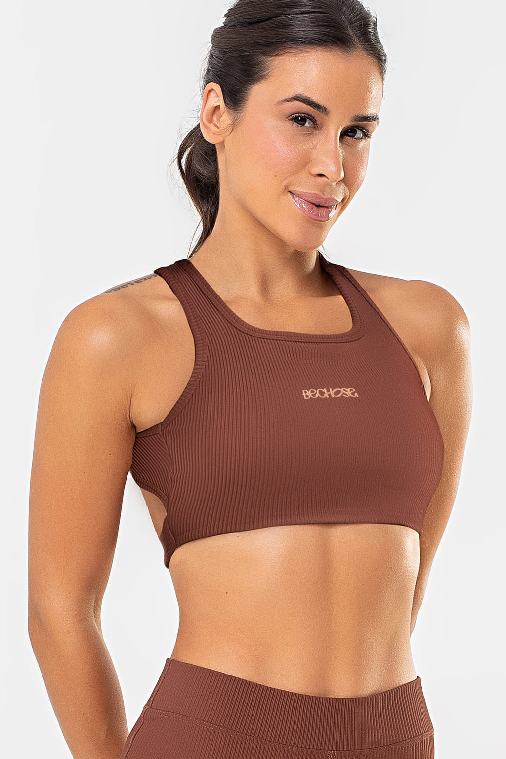 Top Cravo Marrom Pantone Canelado