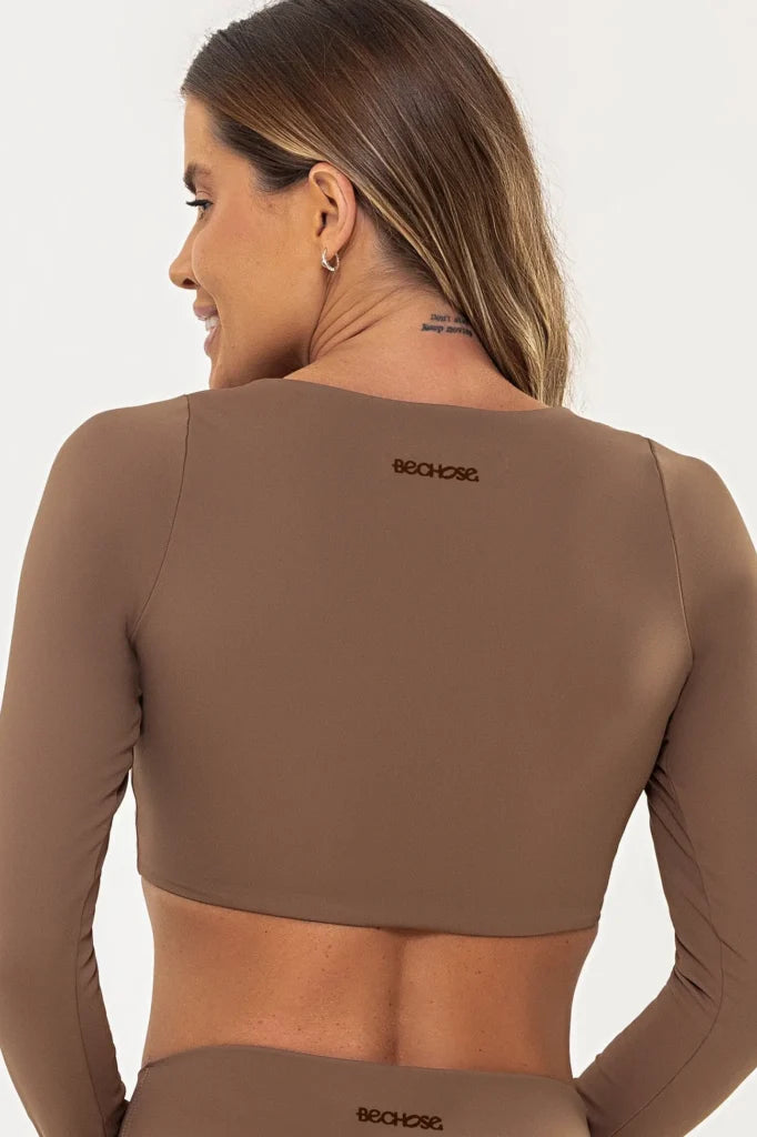 Top Cropped Lótus Castanho
