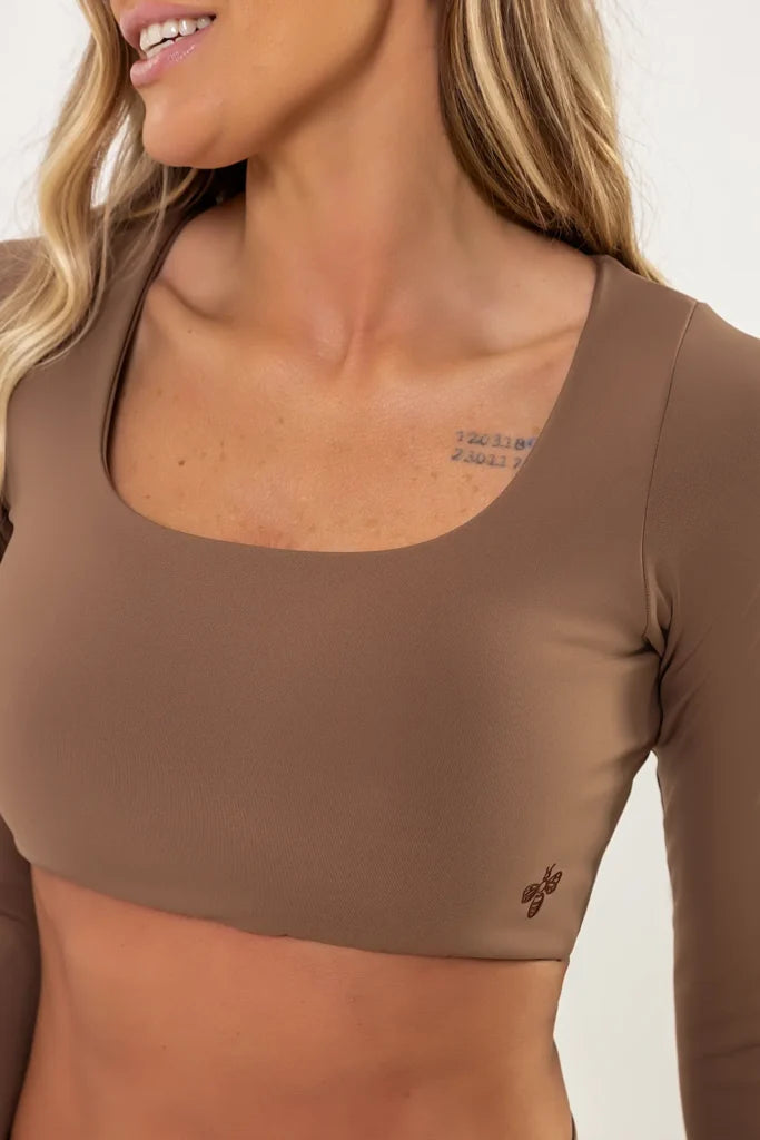 Top Cropped Lótus Castanho