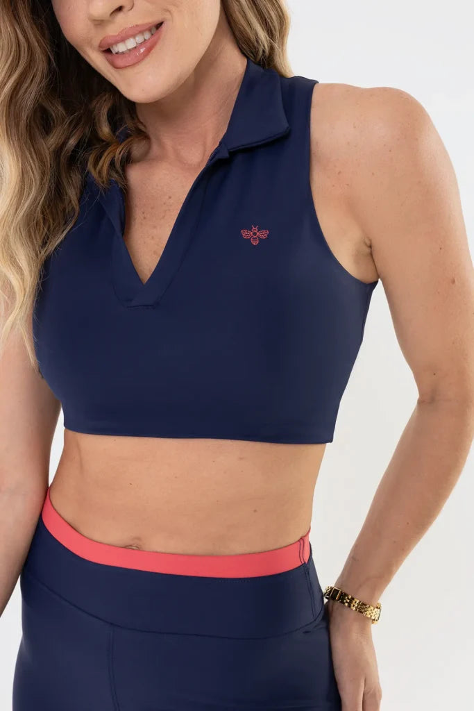 Top Polo Lótus Azul Marinho