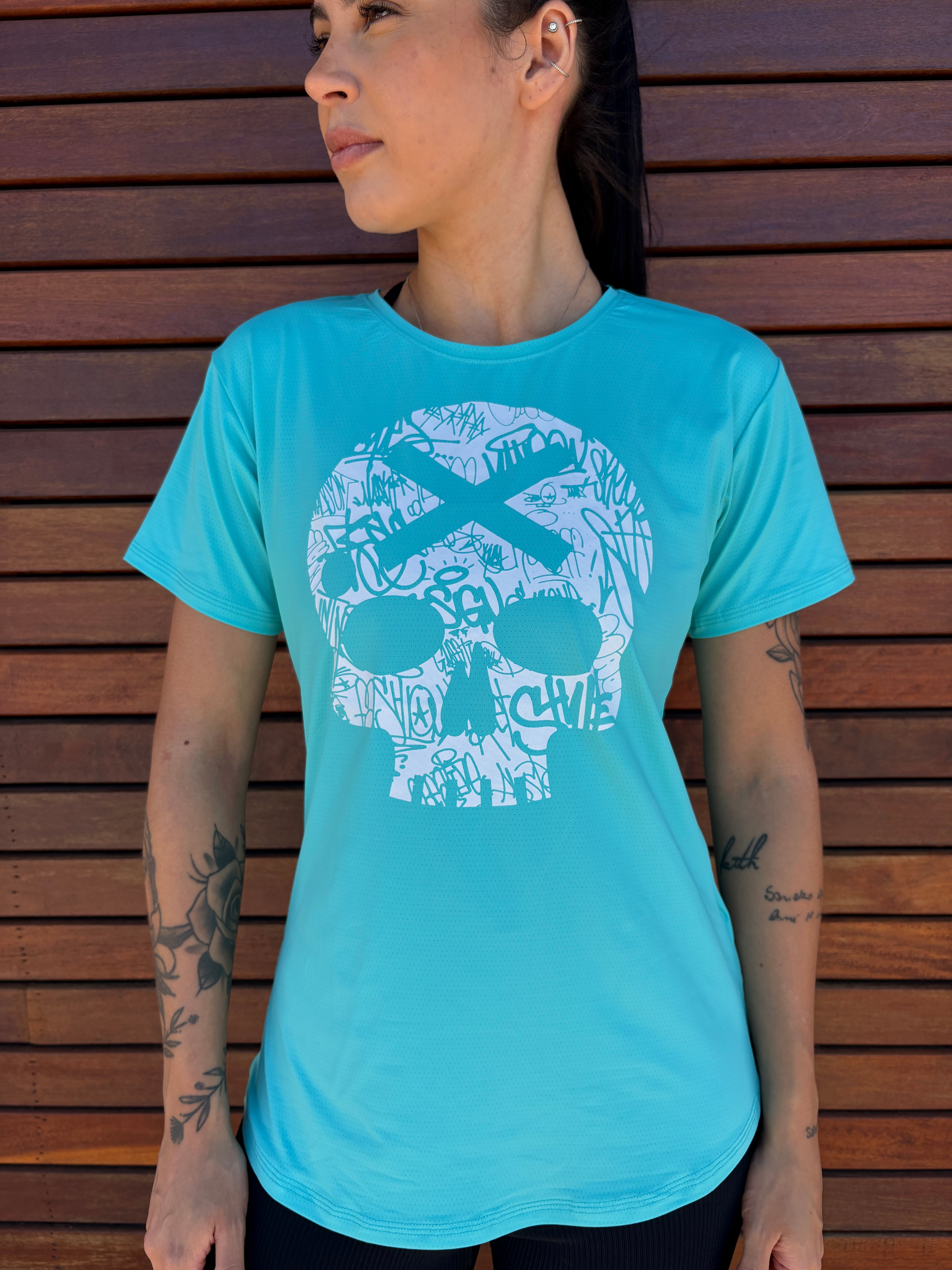 Camiseta Fem BS Cav Branca - Azul Piscina