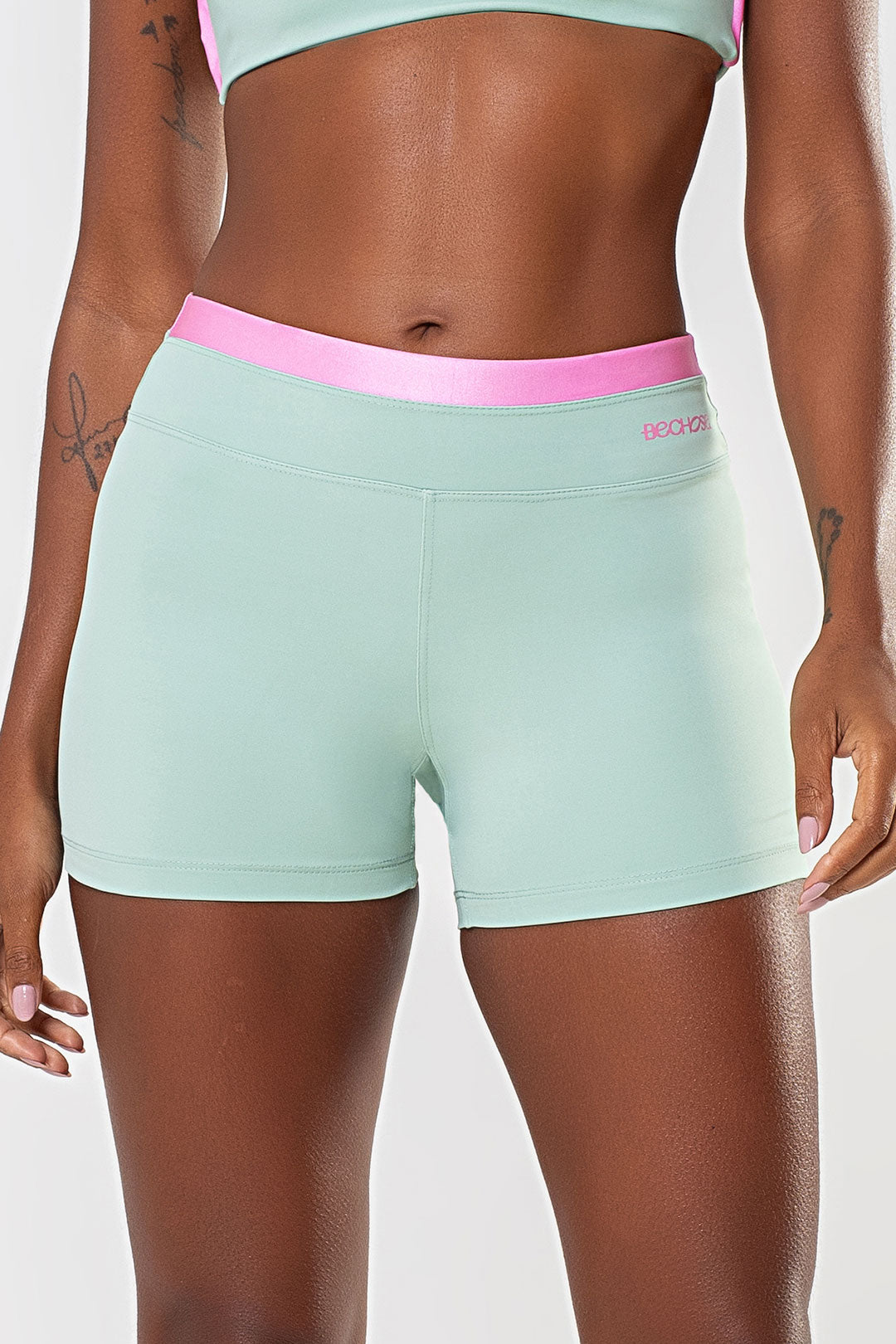 Shorts Amarílis Verde Jade / Rosa Sorvete Glow