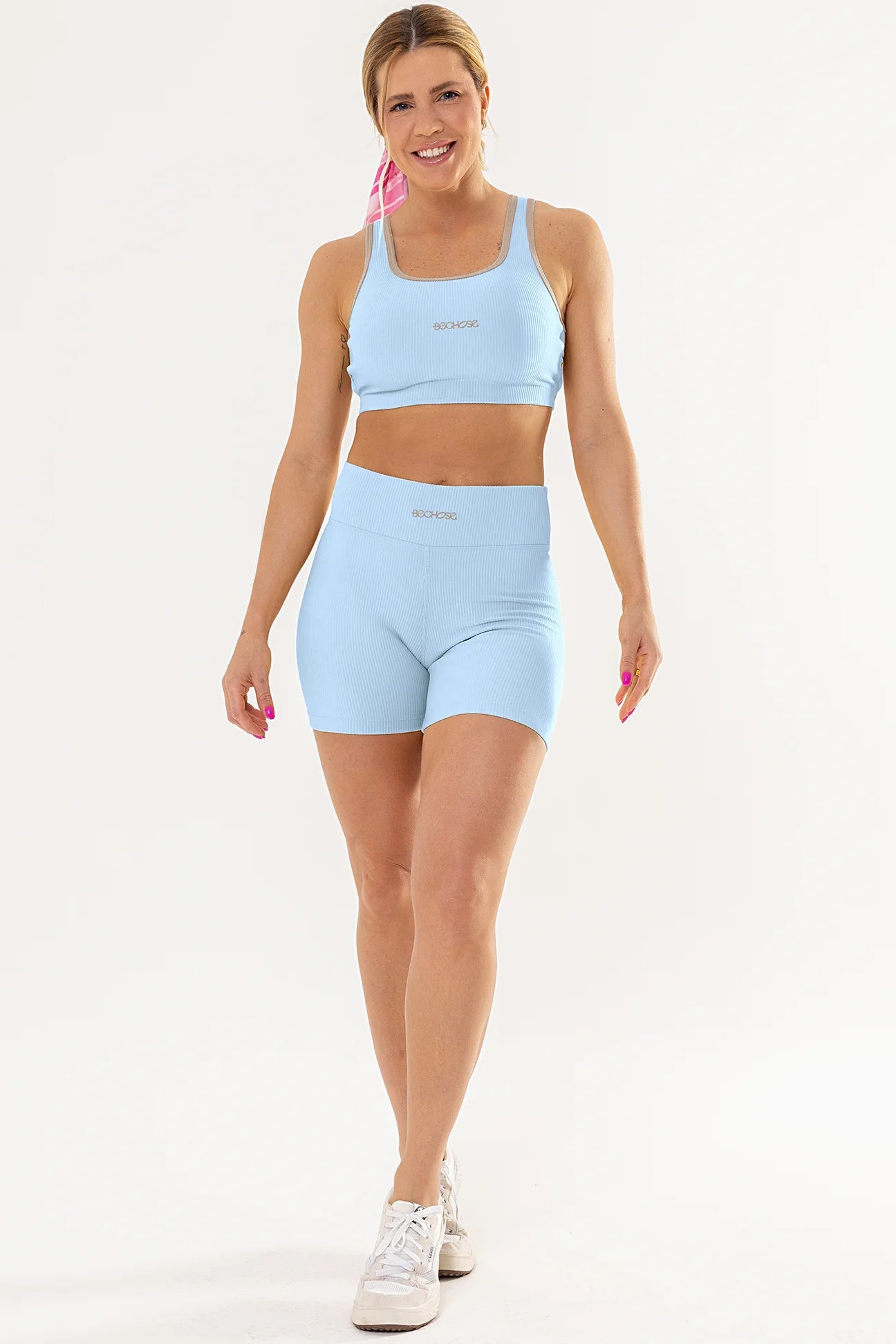 Shorts Perpétua Azul Ice Canelado / Castanho