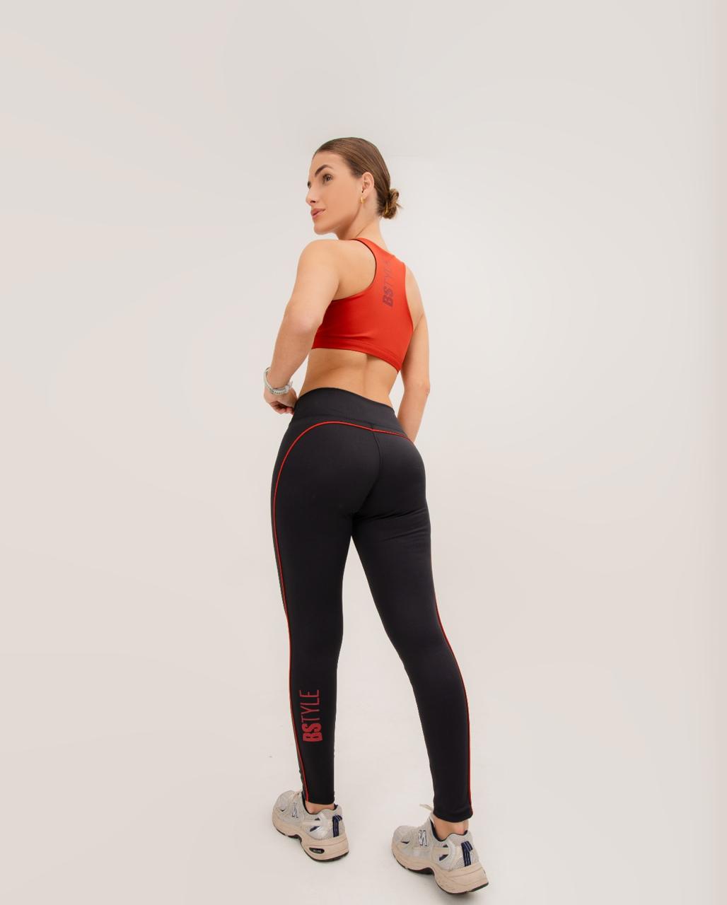 Legging Levanta Bumbum c/ Debrum Preto e Vermelho