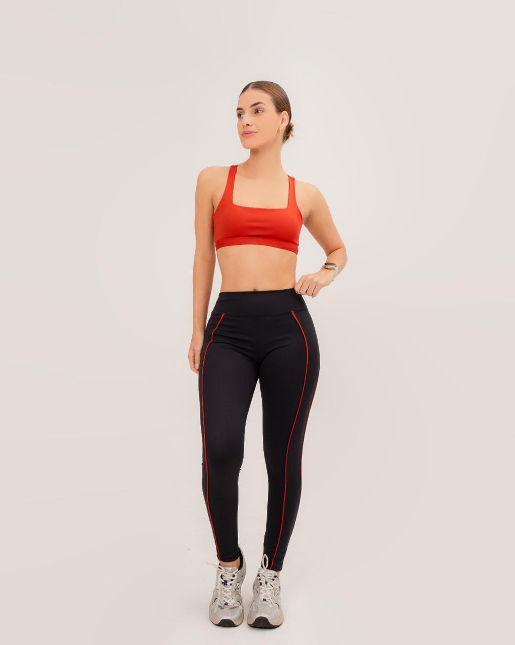 Legging Levanta Bumbum c/ Debrum Preto e Vermelho