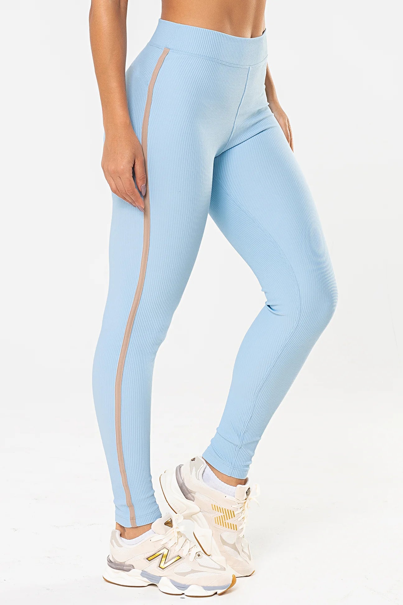 Legging Iris Azul Ice Canelado / Castanho