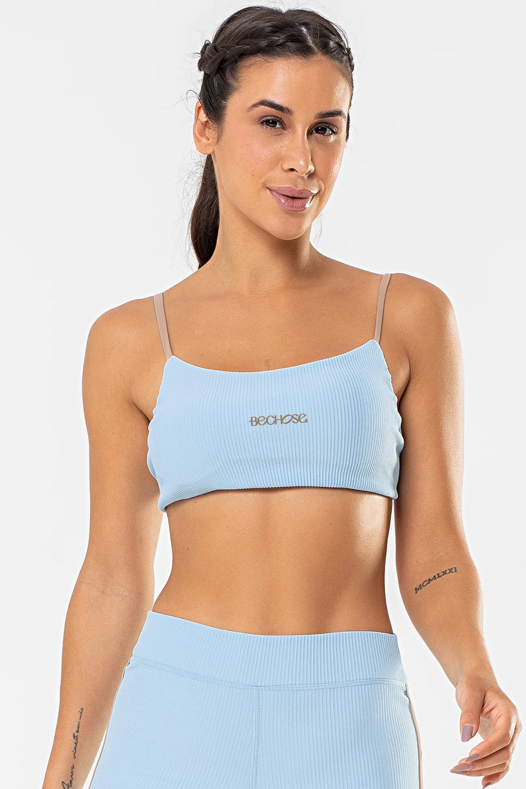 Top Dália Azul Ice Canelado / Castanho