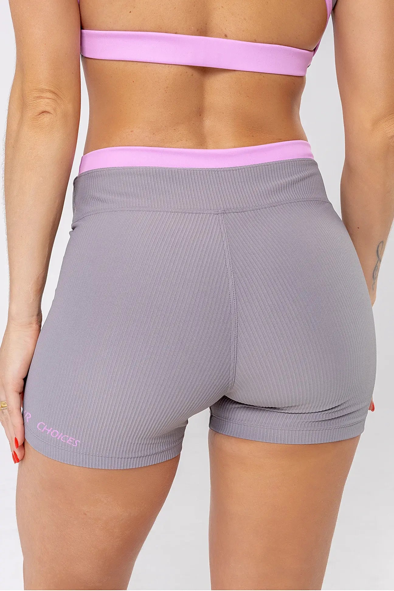 Shorts Amarilis Cinza Canelado/Rosa Balerine